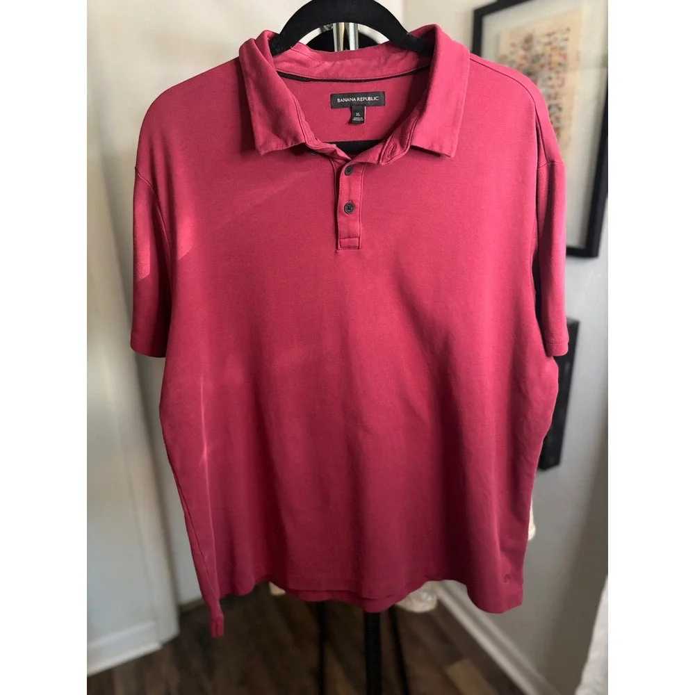 Banana Republic Mens XL Burgundy Red Short Sleeve Jersey Knit Polo Shirt Classic